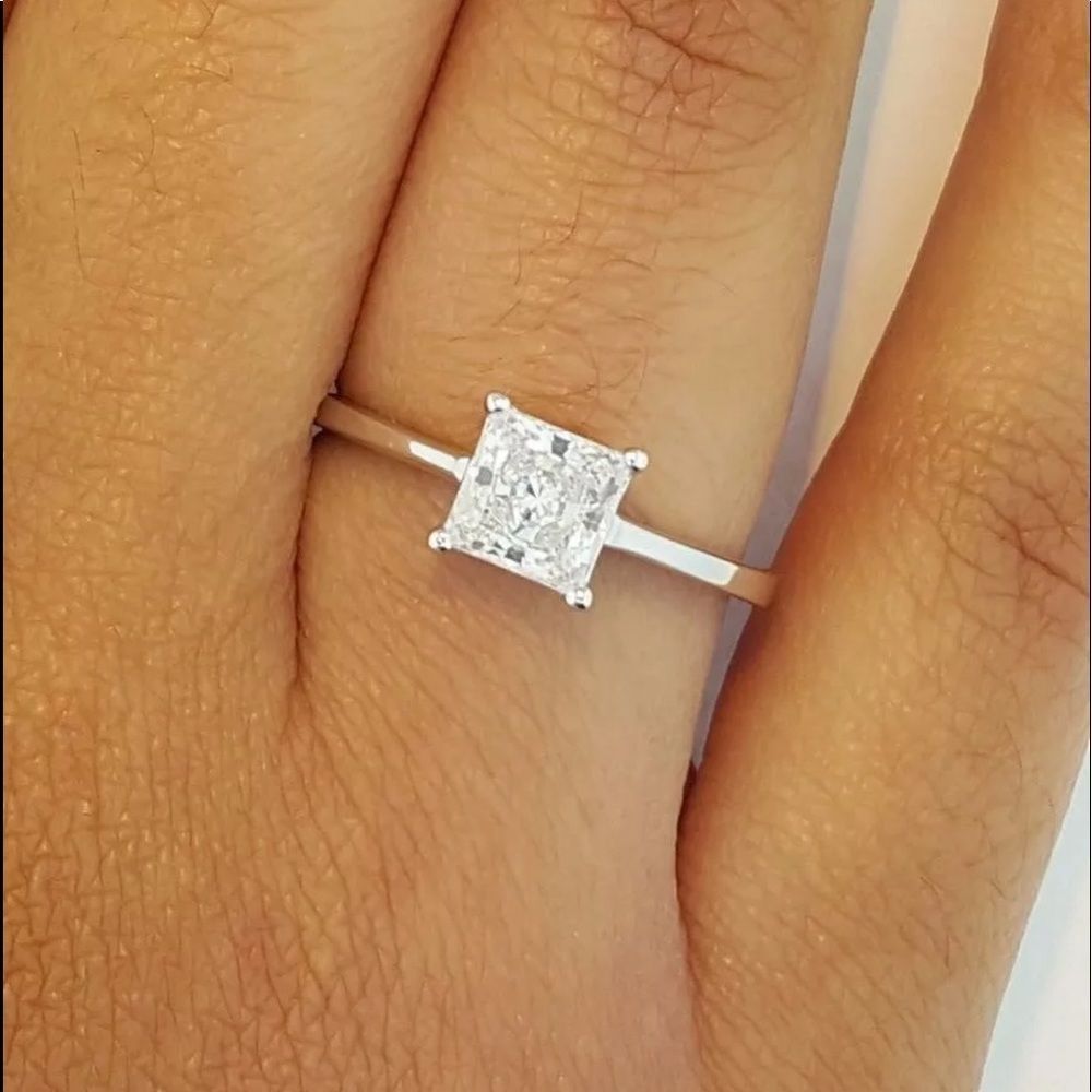 Real 14K Solid White Gold Diamond Engagement Ring - Picture 3 of 8